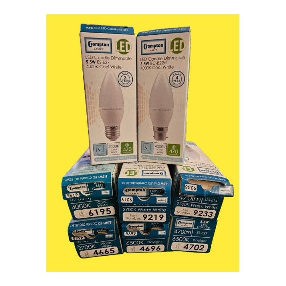 Choice of 2 x  Crompton LED Candle bulbs E27 B22D E14 B15D