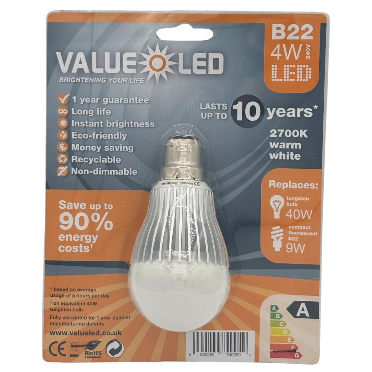 Value LED Bulbs Warm White B22 E14 E27 GU10 MR16 3W 4W 6W 2700K Spot Lamp