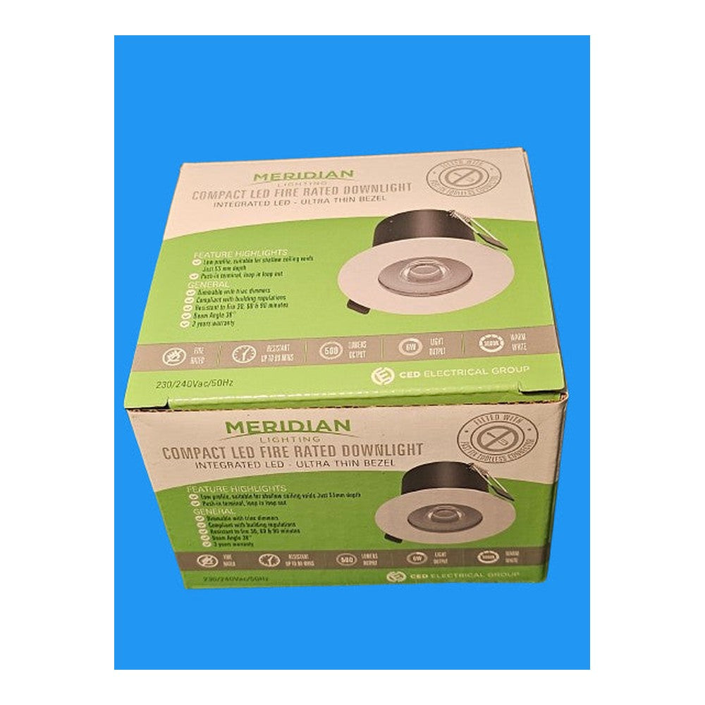 Meridian 6w Compact Fire Rated Downlight Intergrated LED Ultra Thin BEZEL White