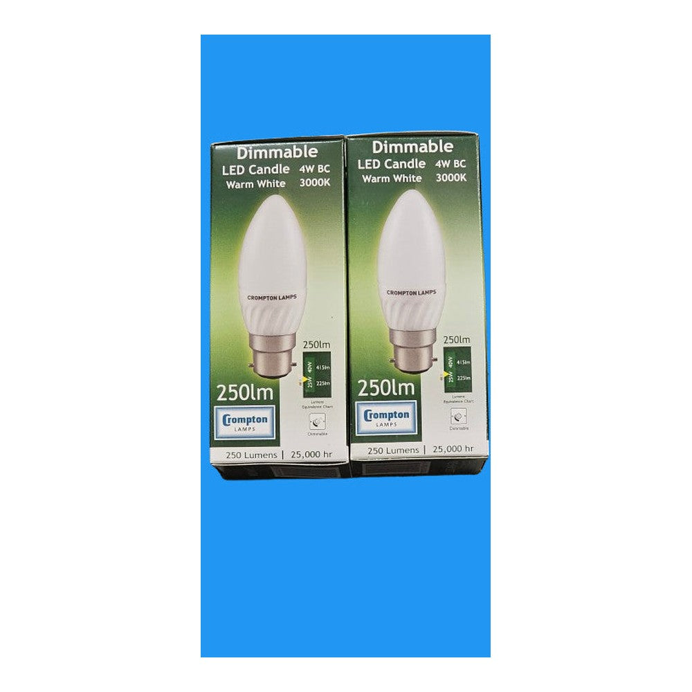 BC 4w LED Dimmable Candle Bulb Lamp Crompton 250lm 3000k Warm White 25000h 240v