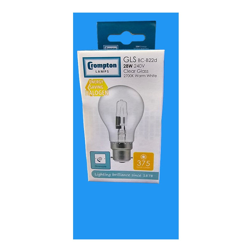 GLS BC-B22d 28W Crompton Energy Saver Bulb Clear Warm White 2700k ( Pack of 3 )