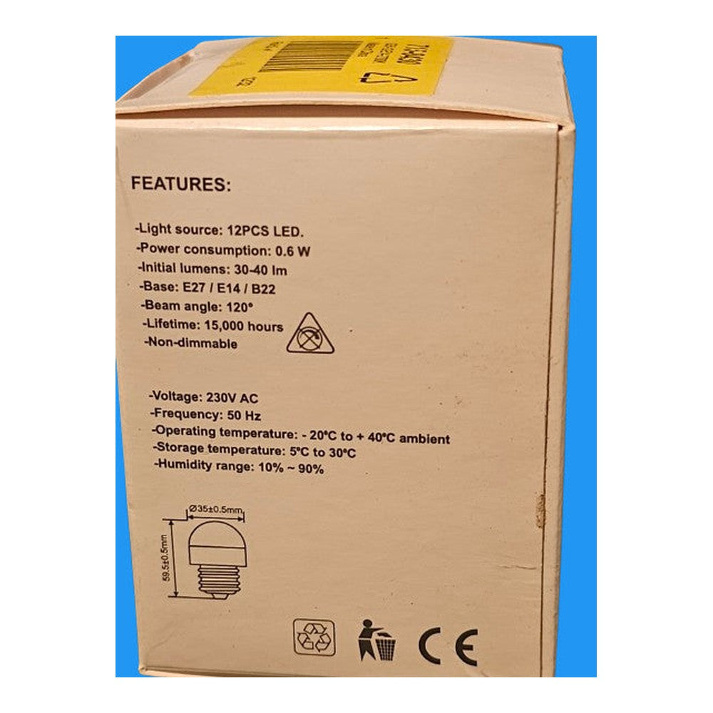 2 x E14 G35-12 LED Pygmp Lamp Bulb 0.6w Warm White Non-Dimmable