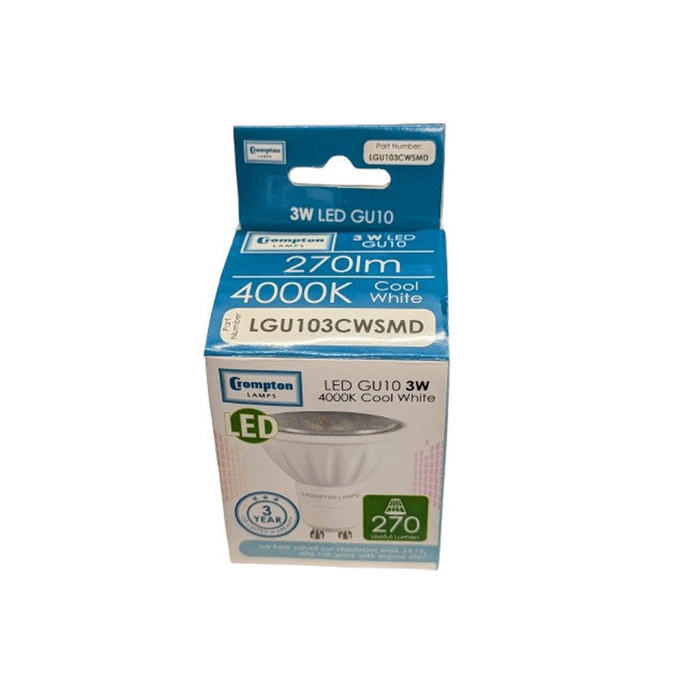 2x Crompton 3W LED GU10 Bulb 270lm 4000K Cool White LGU103CWSMD