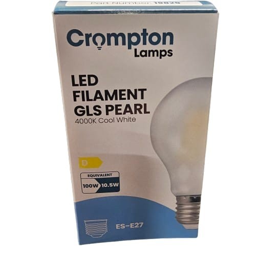 E27 Crompton LED Filament GLS Pearl Bulb 10.5W (100W) 4000K Cool White 19829