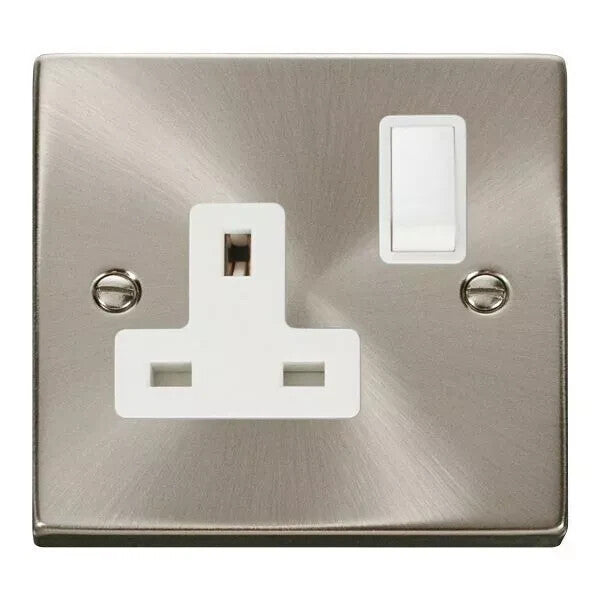 1 Gang 13A 2 Pole Switched Socket White Insert Click VPSC035WH Satin Chrome 2PK