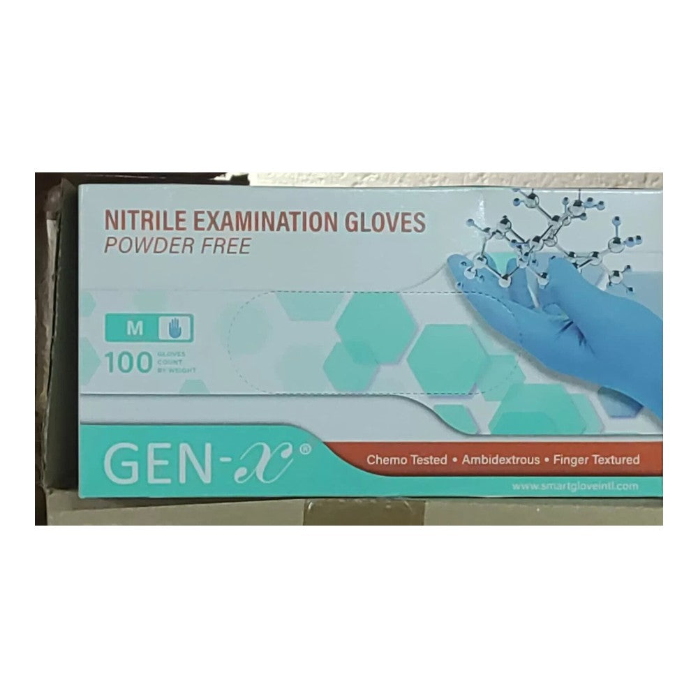 Gen-X Blue Nitrile Examination Gloves Medium Powder Free QTY 100
