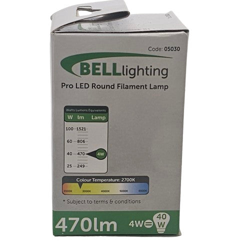 2 x BC/B22 Bell 4w = 40w 470lm Bulbs Pro LED Round Filament Lamp 05030