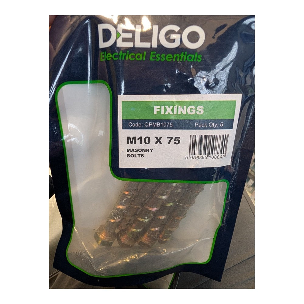5x Deligo  M10 x 75 Thunderbolt Type Hexagon head screw masonry support fixing