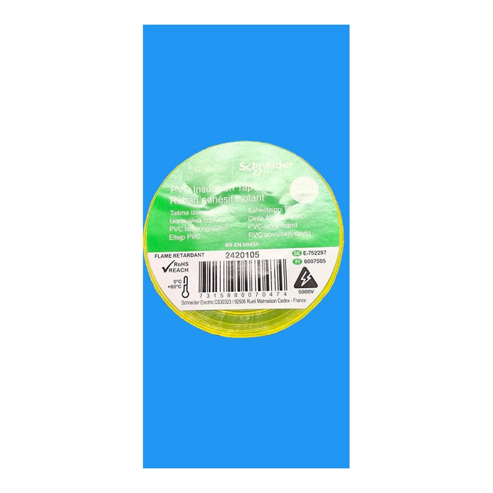 SCHNEIDER GREEN/YELLOW ELECTRICAL INSULATION TAPE PVC FLAME RETARDENT 19MM X 20M