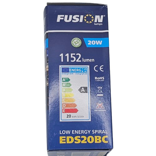 3 x E27 20W Fusion Low Energy Spiral 1152lm 4000k Cool White 230v Quick Start