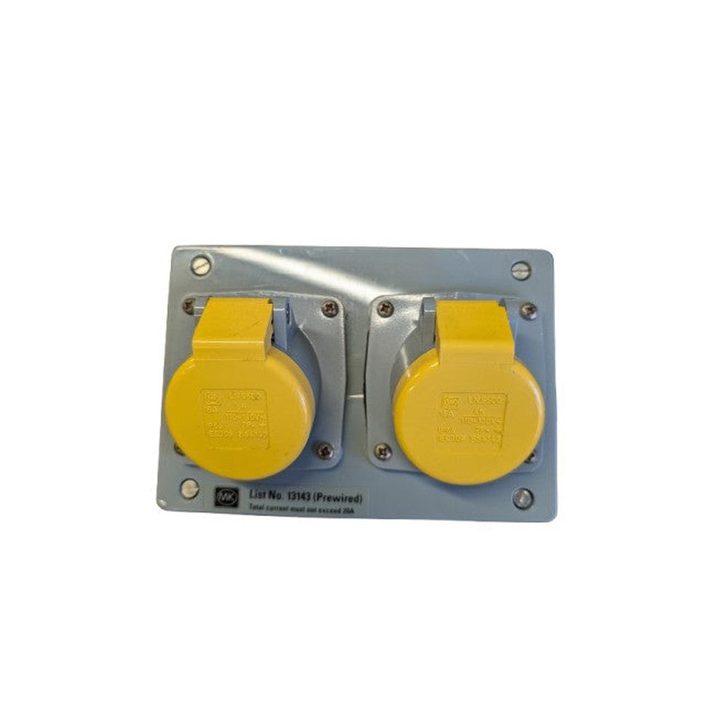MK 13143 Prewired Double 16A Commando Outlet Socket IP44 110-130v