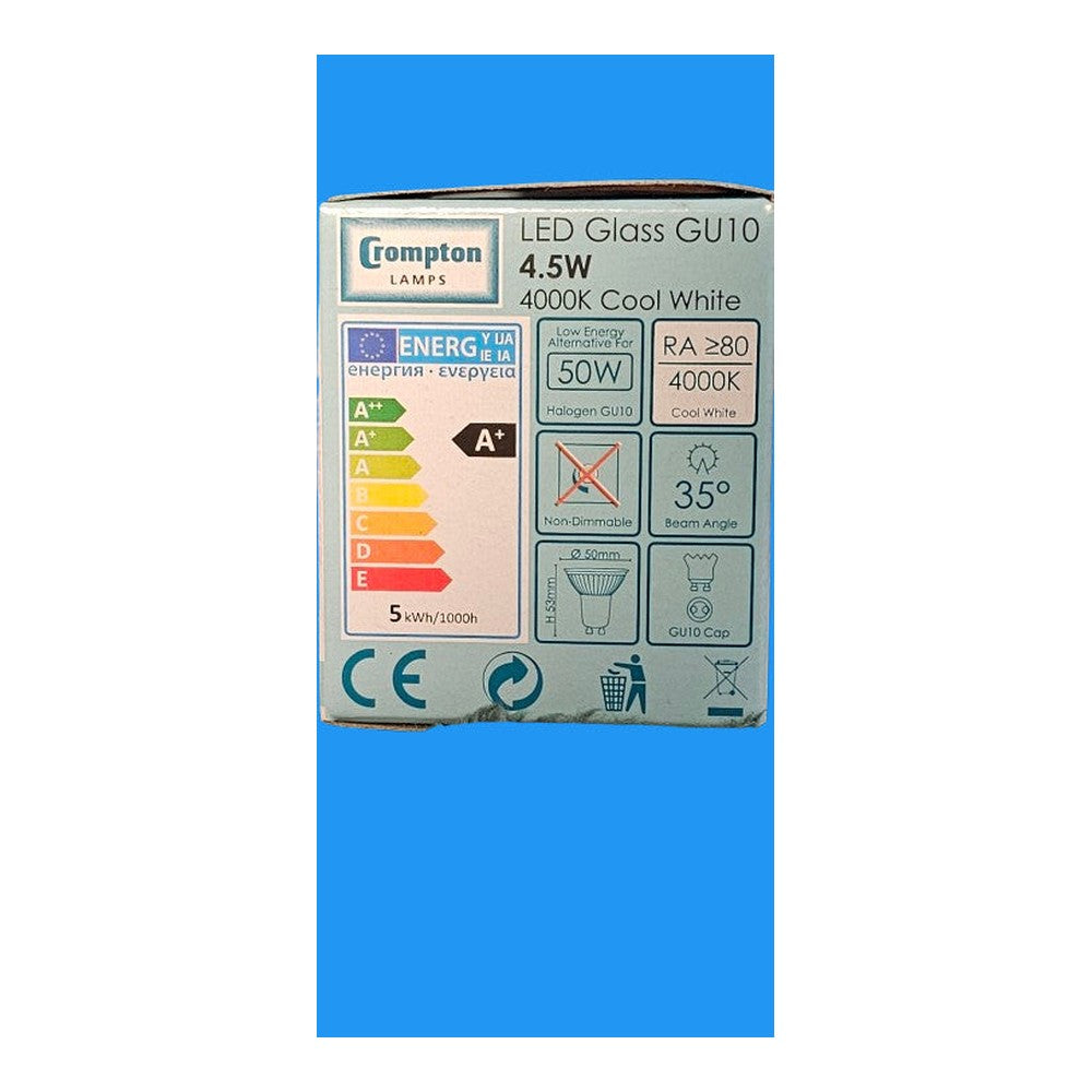 GU10 4.5W LED Crompton Cool White Bulb 4000k 360lm Ideal Retrofit 15000H 4887