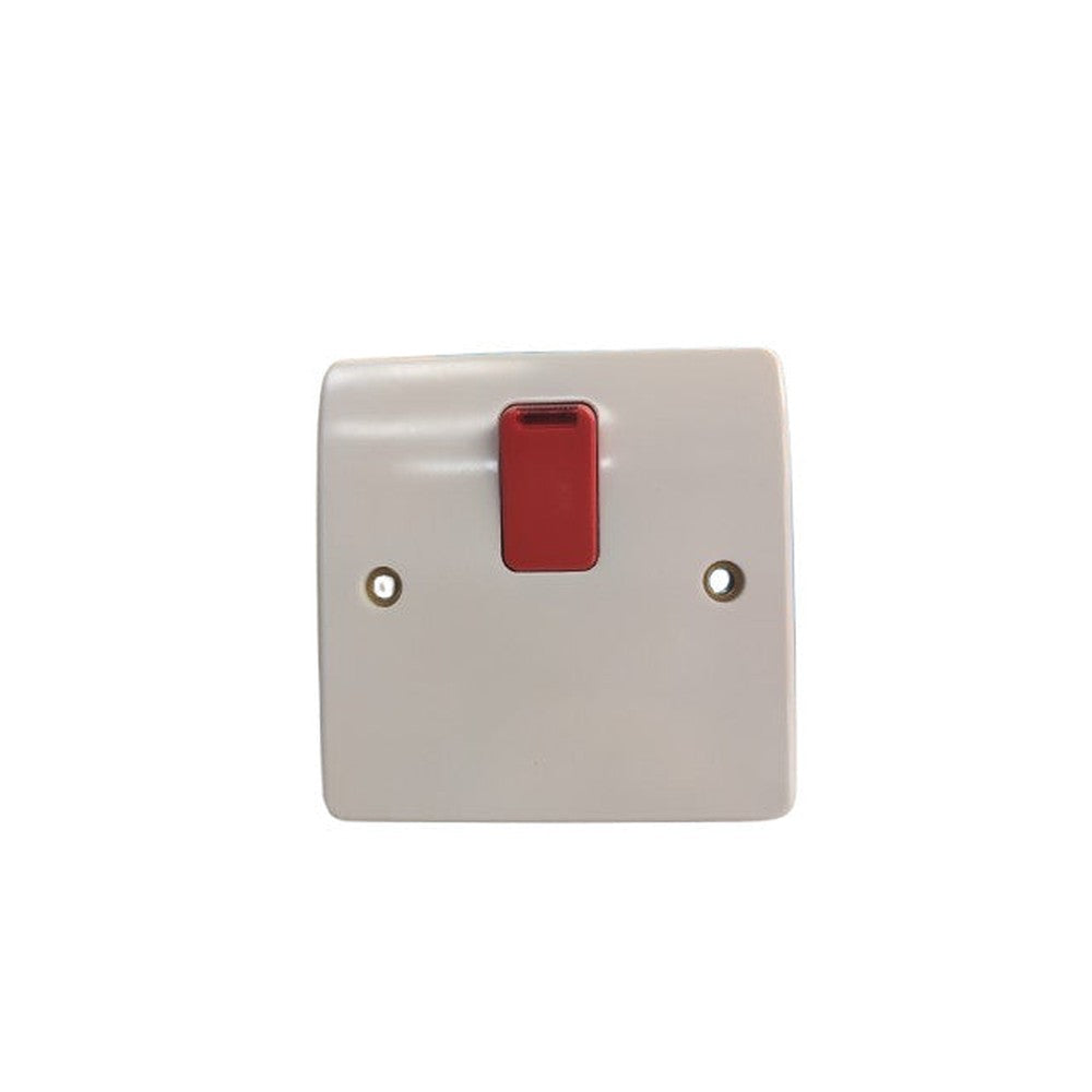 MK Logic Plus K5423D1WHI White Moulded 20a DP Switch Neon Red Rocker  F/O