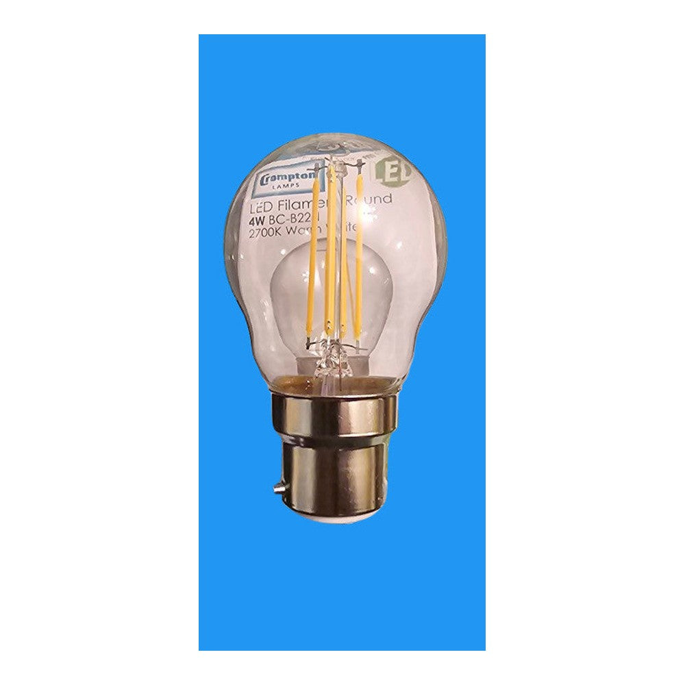 2 x BC-B22d 4w LED Filament Round Bulb Lamp 2700k Warm White 470lm