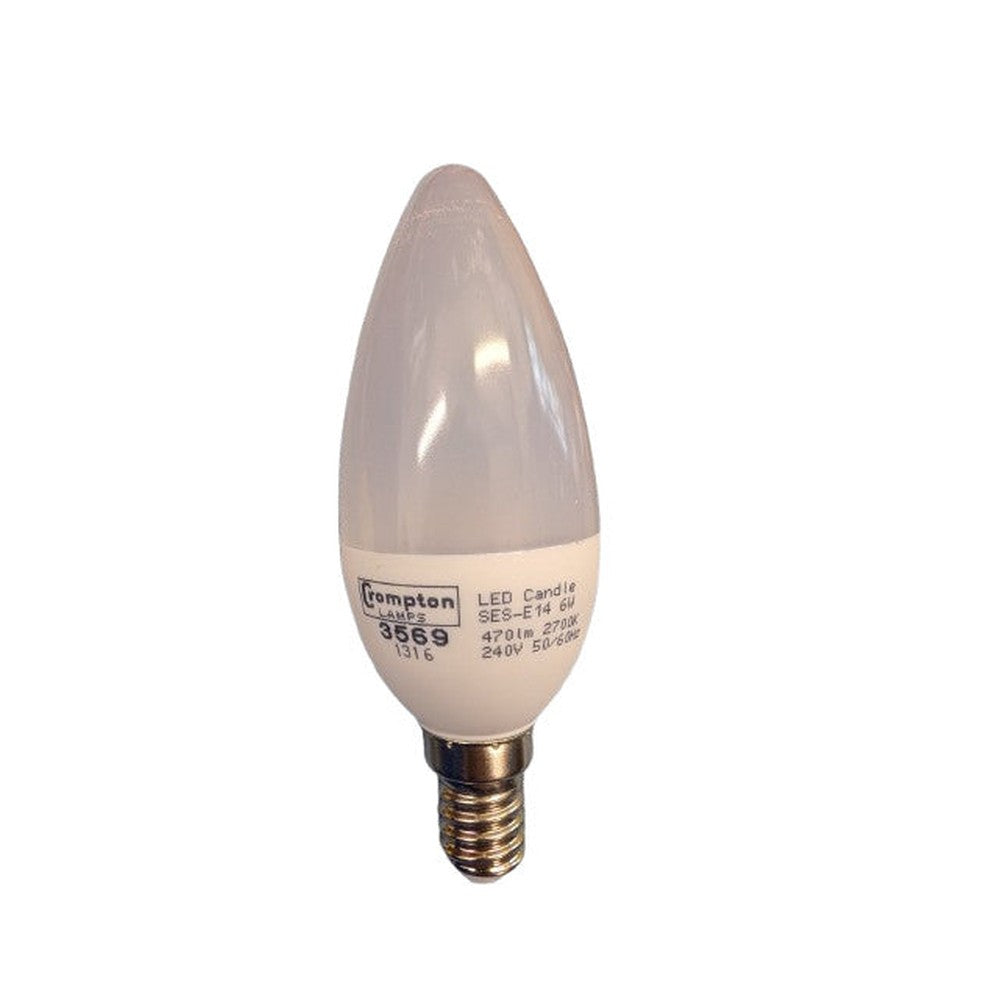 2x Crompton 3569 Light Bulb 6w LED Candle  SES-E14 2700k Warm White
