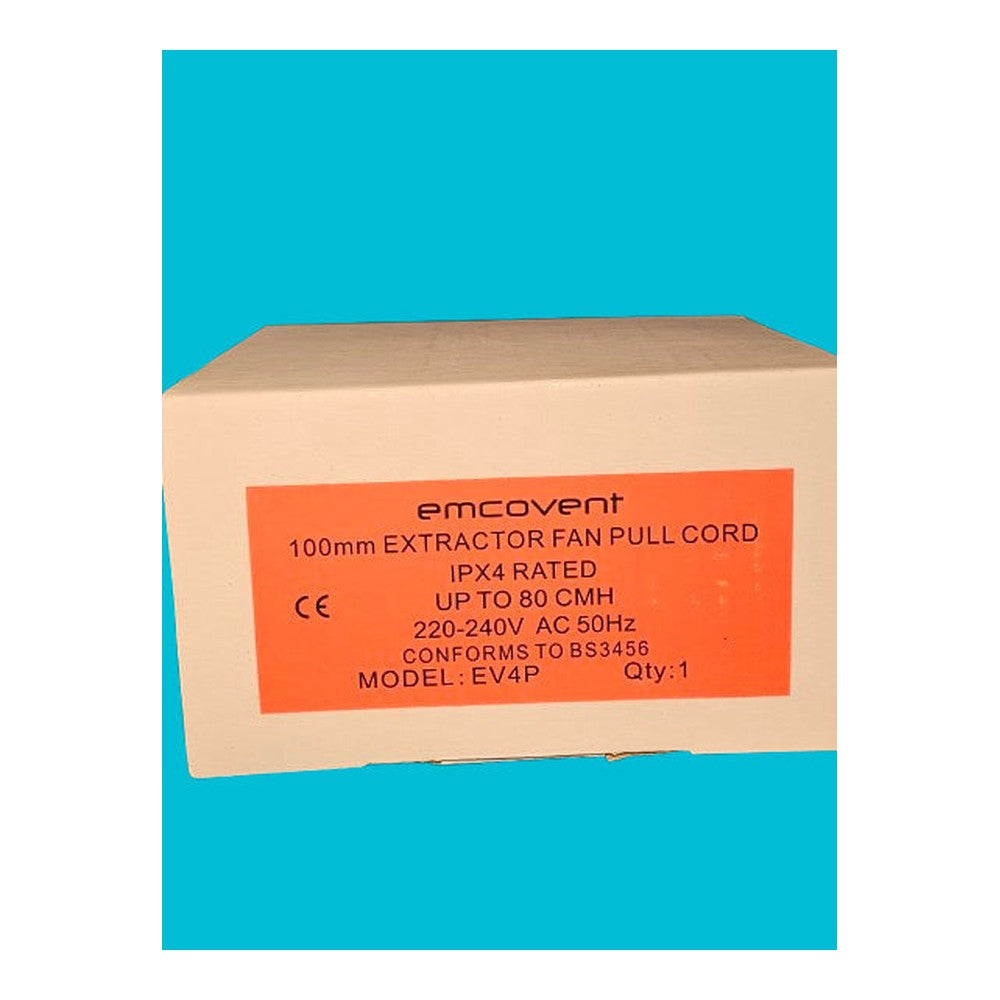 Emcovent 100mm Extractor fan Pull Cord IPX4 Rated Up to 80 CMH 220 - 240V 50Hz