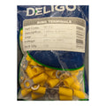 Deligo TRY53 Pack of 100 Yellow 5.3 Copper Insulated Crimp Ring Terminals 48A