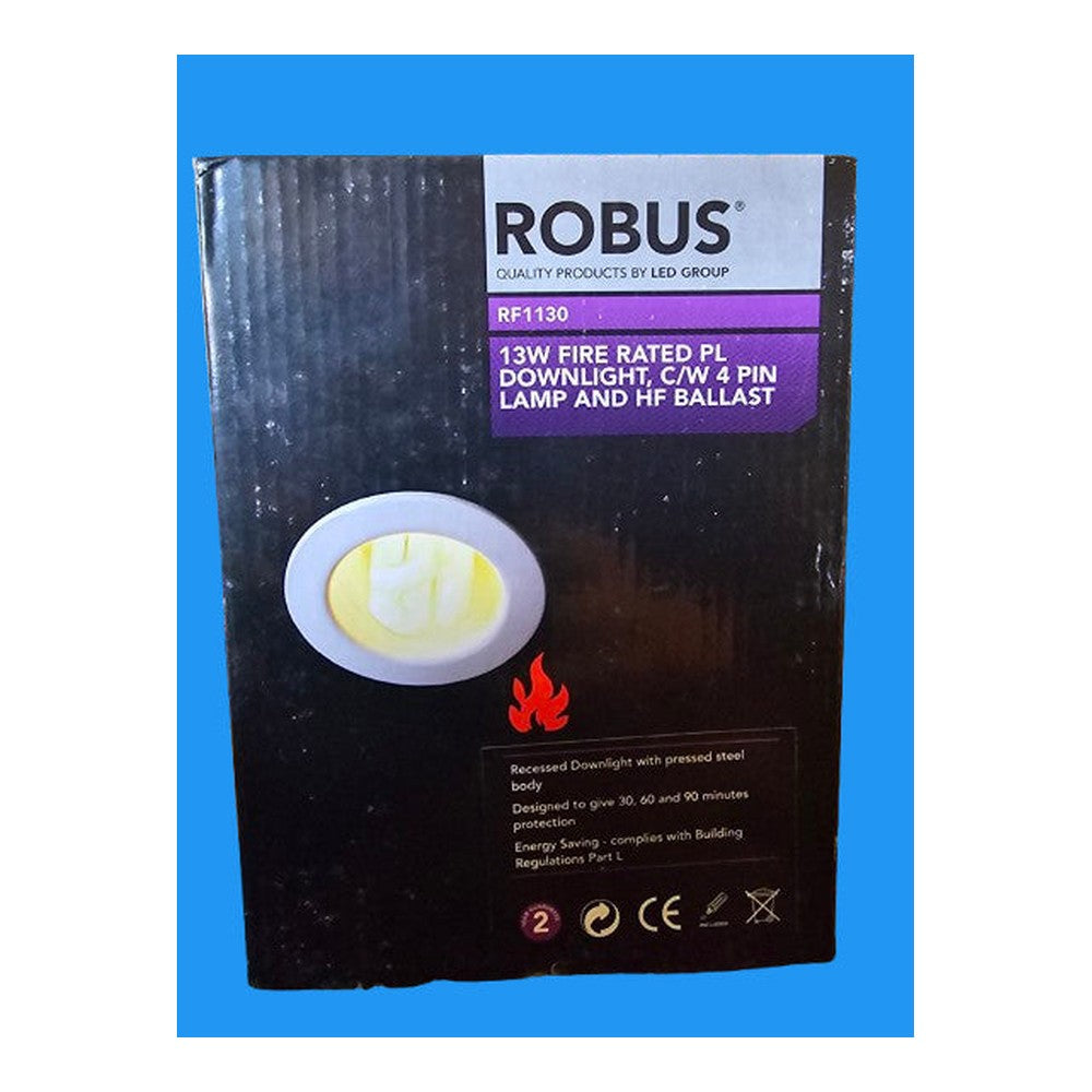 Robus 11w Fire Rated PL Downlight C/W 4 Pin Lamp and HF Ballast