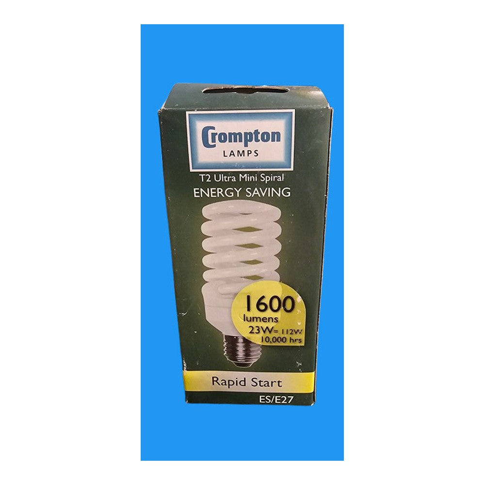 ES/E27 23W = 112W T2 ( Pack of 2 ) Ultra Mini Spiral Bulb  240v Crompton 1600lm
