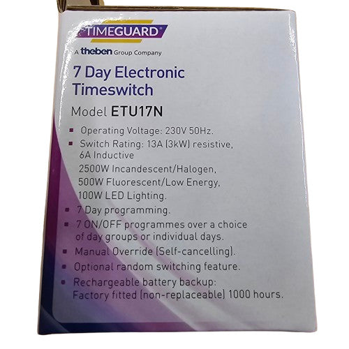 Plug In Timer Switch Digital 7 Day 24 Hour Programmable - Timeguard ETU17N