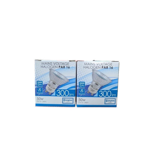 2 x Crompton GU10 50W PAR 16 Halogen Bulb Lamp 210Lm Warm White Dimmable