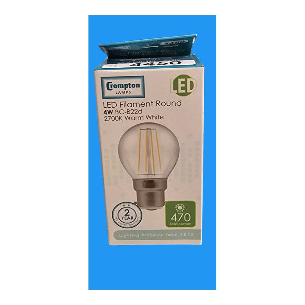2 x BC-B22d 4w LED Filament Round Bulb Lamp 2700k Warm White 470lm