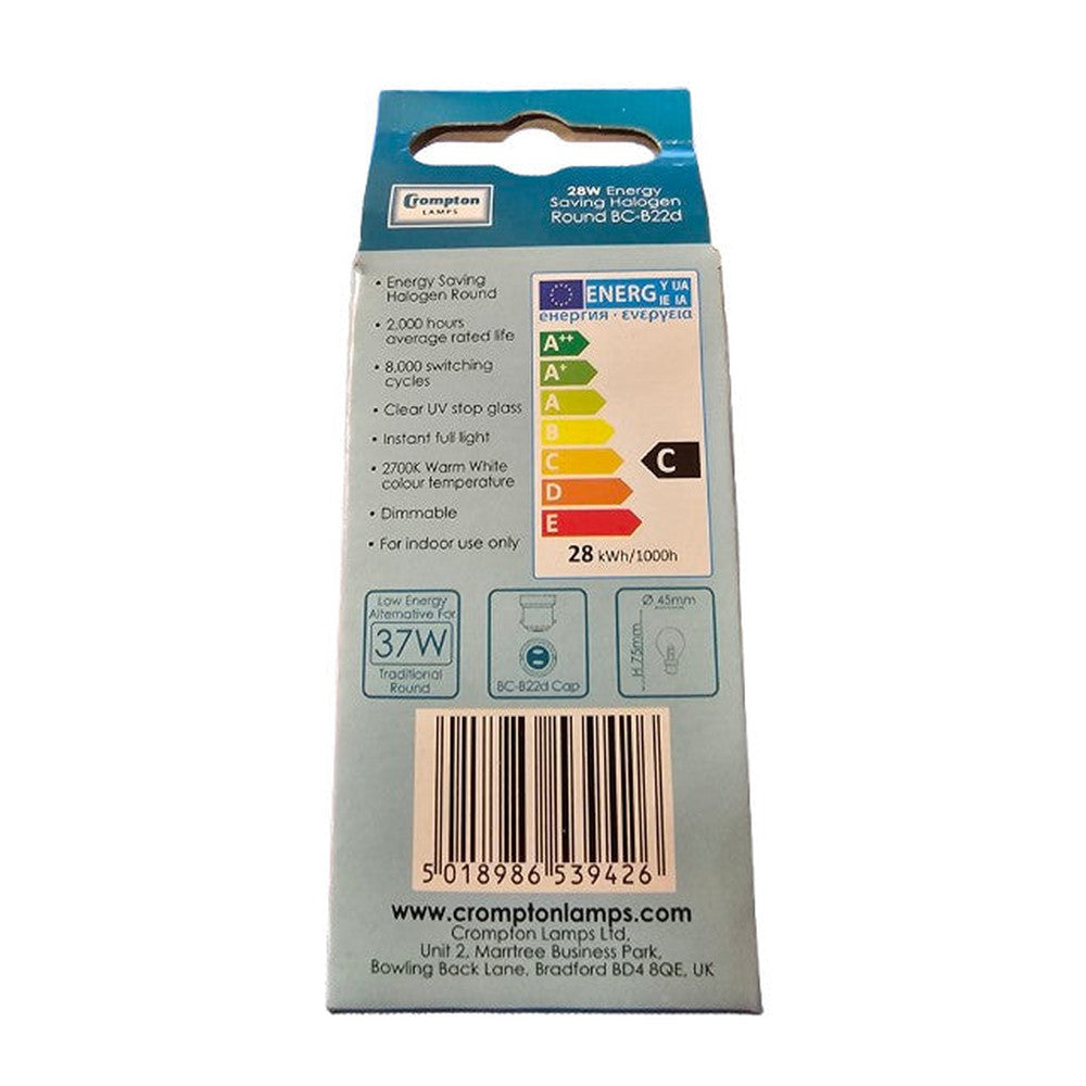 BC-B22d Crompton 5 pack 28W 375lm Warm White Bulb