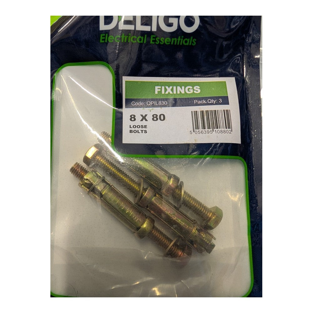 Deligo Expansion Shield Anchor Loose Bolts 8 x 80mm Pack Of 3
