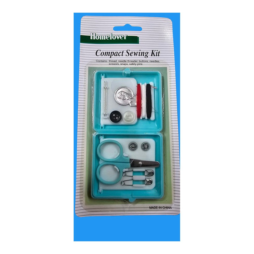 Compact Sewing Kit x 2 Thread Needle Threader Buttons Needles Scissors Snaps Pin