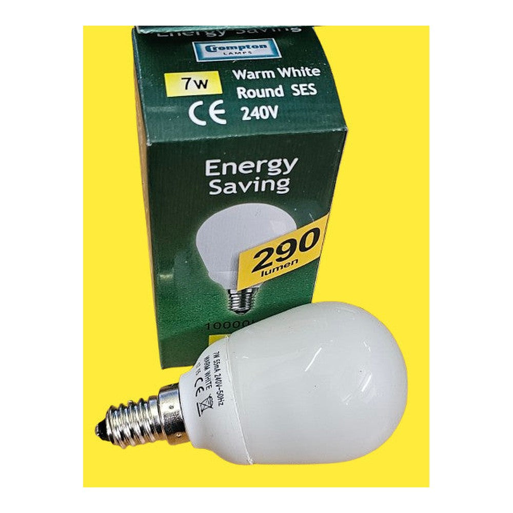 7w = 30w Round SES Energy Saver Bulb Lamp Warm White Non-Dimmable (Pack of 2)