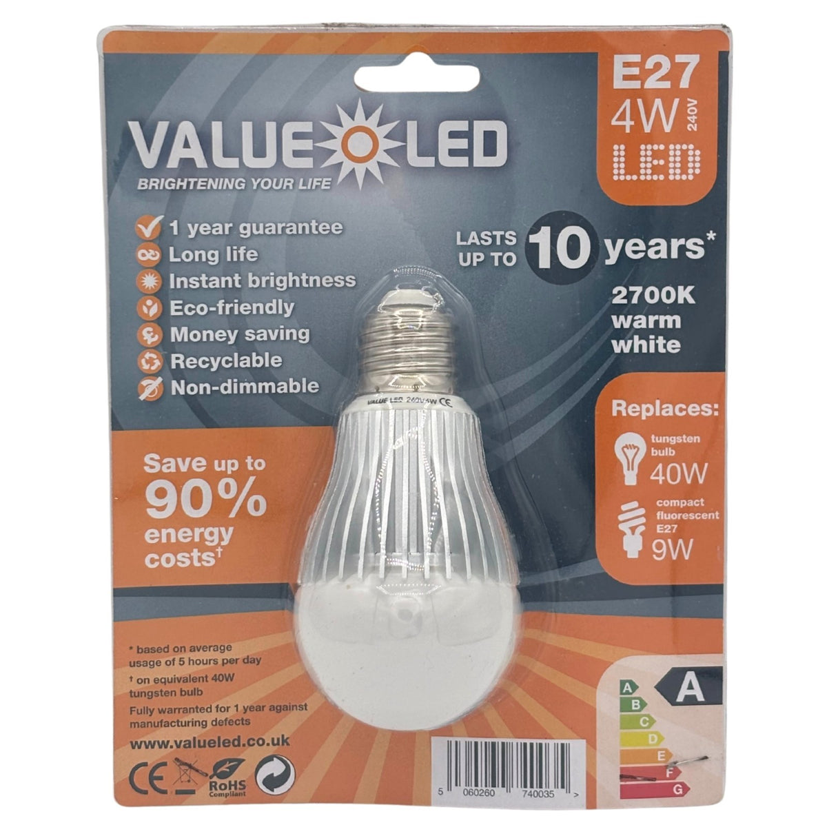 Value LED Bulbs Warm White B22 E14 E27 GU10 MR16 3W 4W 6W 2700K Spot Lamp