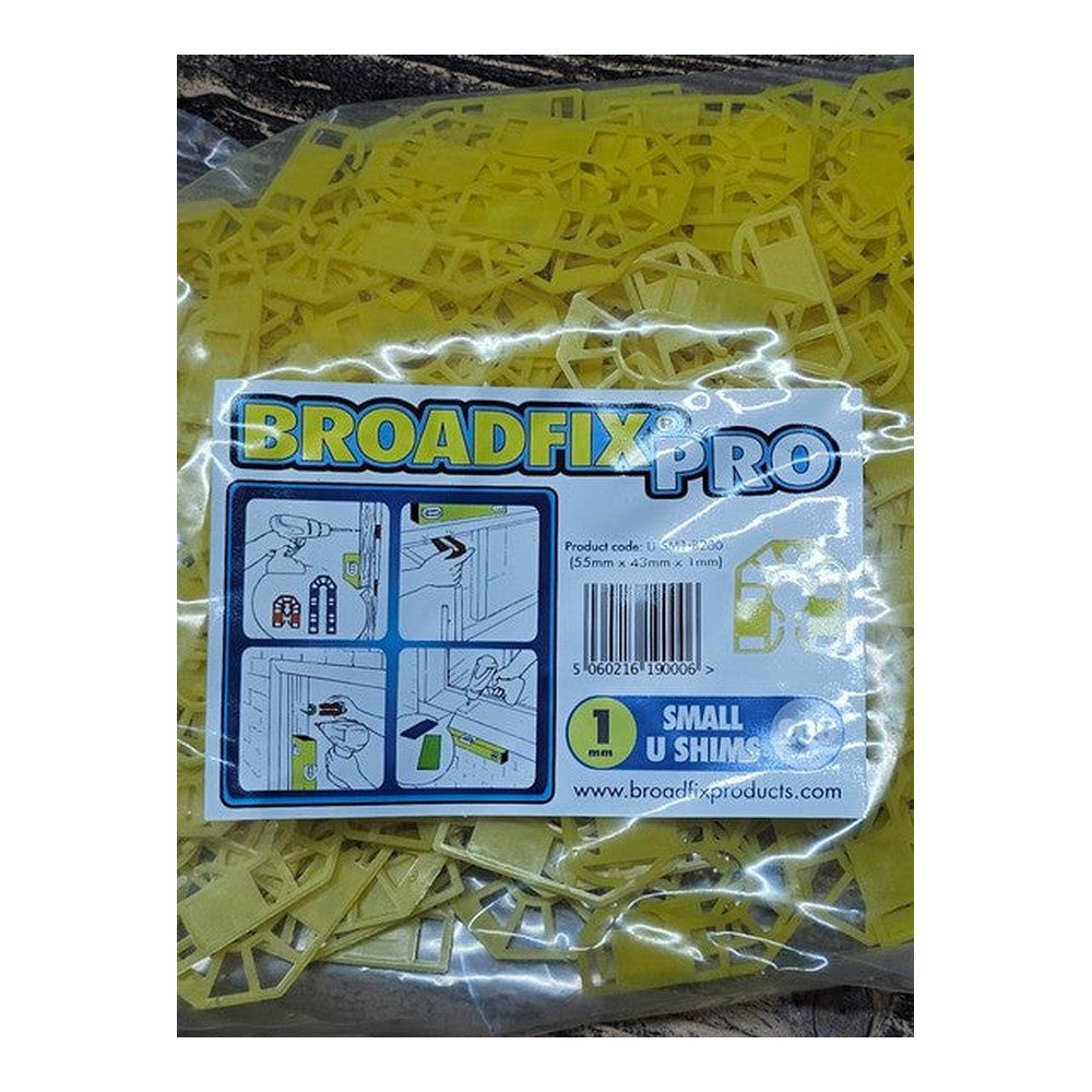 Broadfix Pro Small U Shims 55mm x 43mm x 1mm Yellow