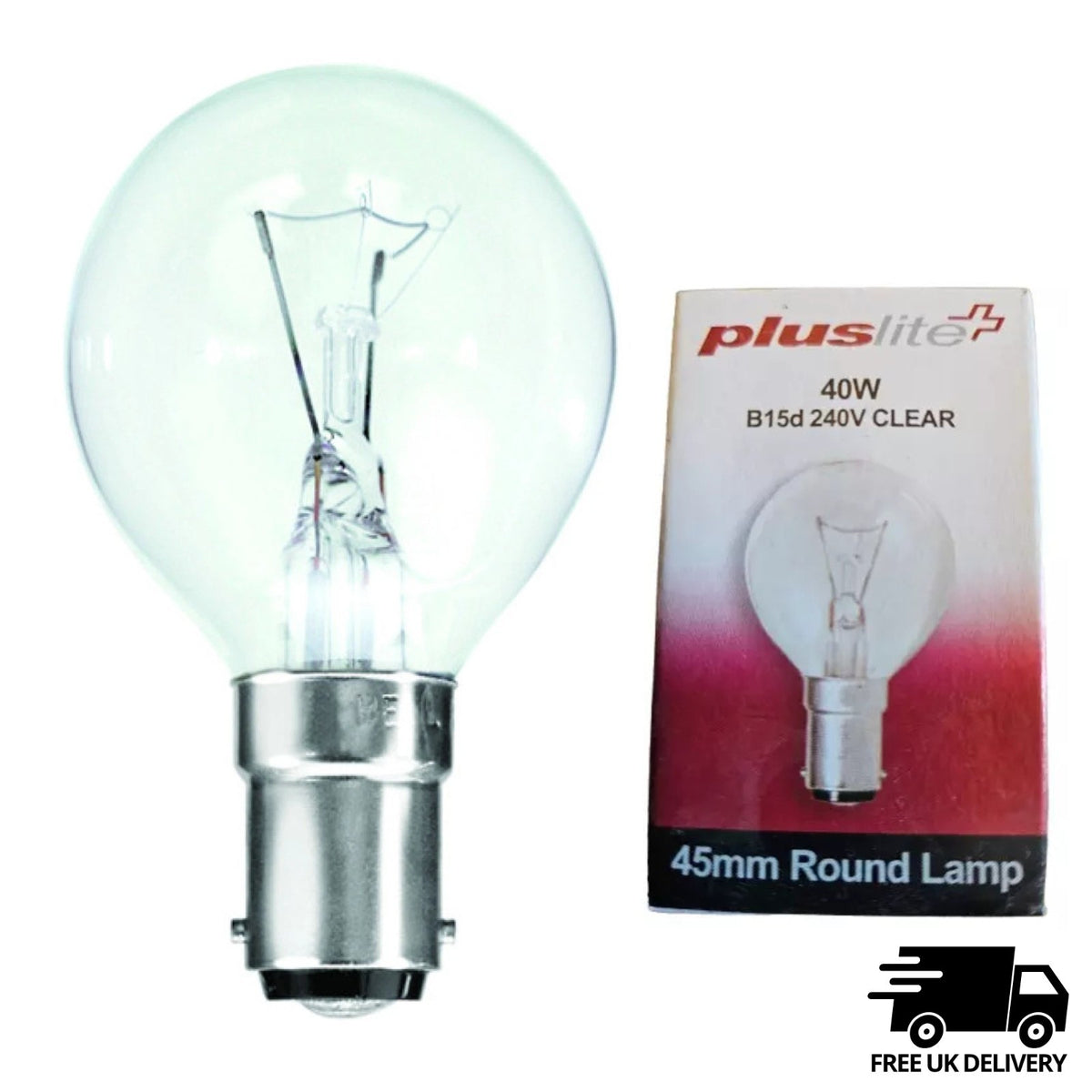 B15D 40w Pluslite 45mm Round Bulb 240v  Clear Lamp