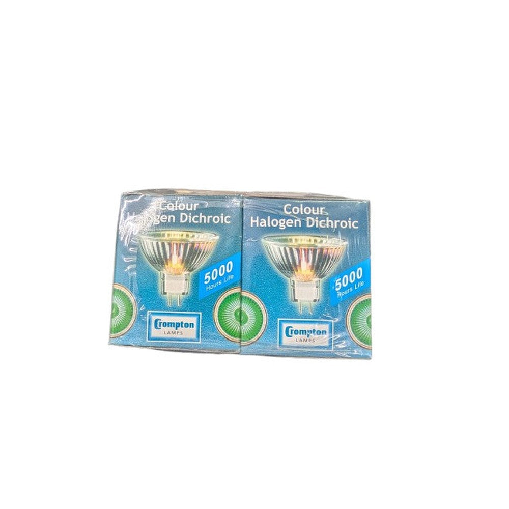 Gu5.3 50w ( 2 Pack )CROMPTON 12V Colour GREEN Halogen Dichroic Medium Flood 38°