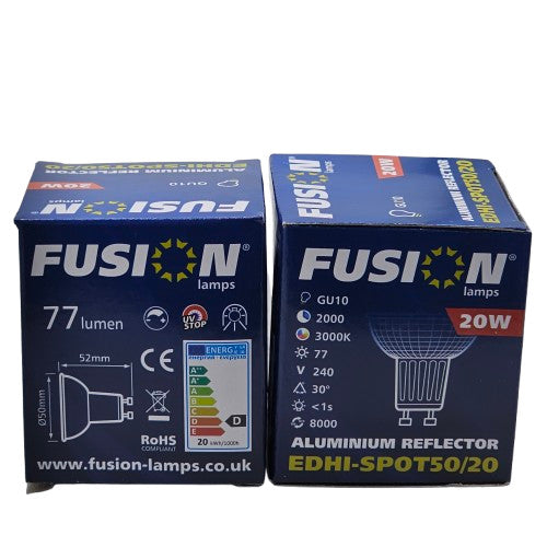 2 x GU10 20W Aluminium Reflector Fusion 240v Spot 77lm 3000k