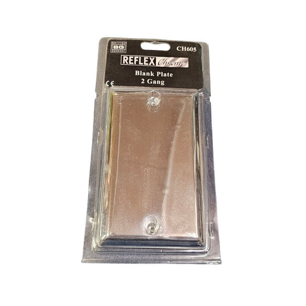 British General 2 Gang Blank Plate CH605 Chrome