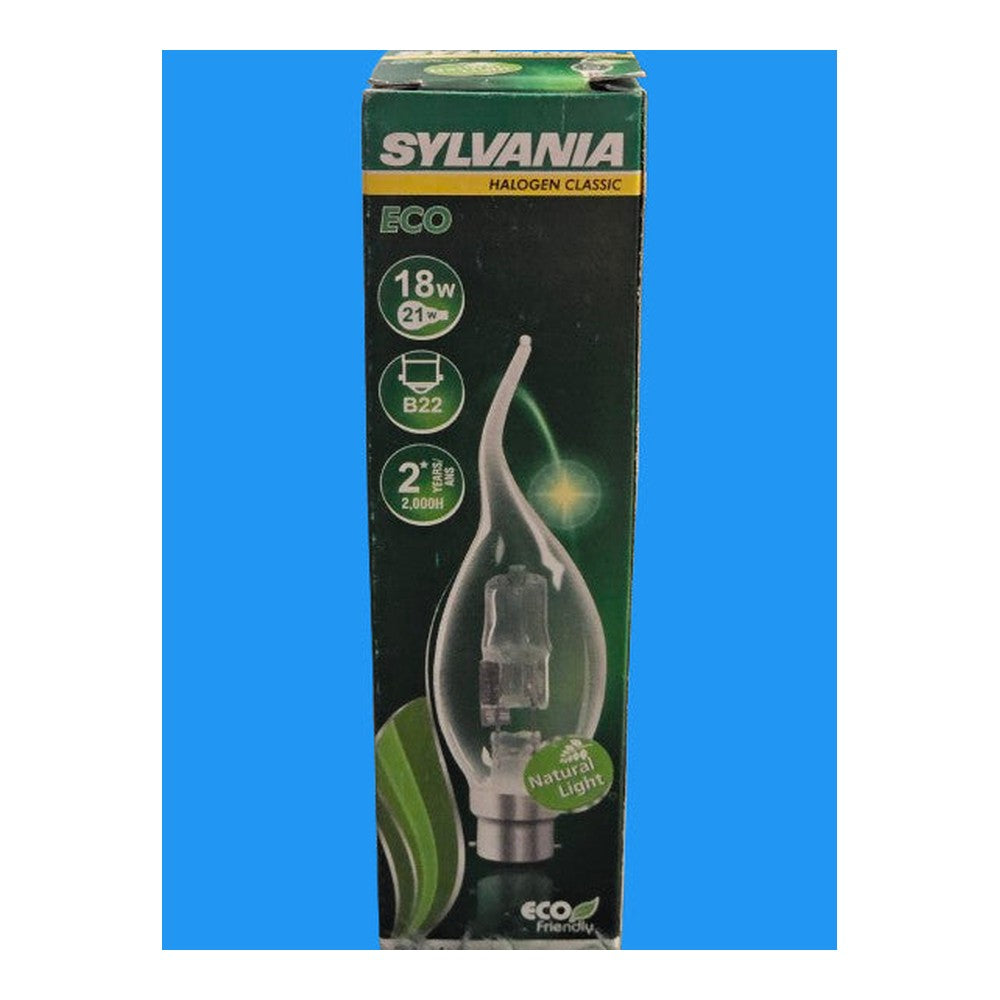 2 x Sylvania 18w B22 Halogen Classic ECO Candle Bulb Lamp