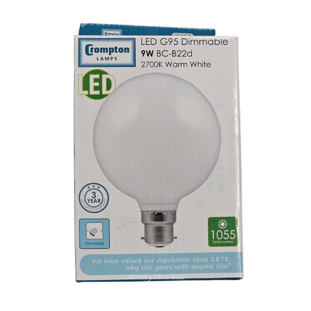 G95 BC-B22d 9W Crompton LED Dimmable Bulb Lamp 1055lm 2700k Warm White 5495