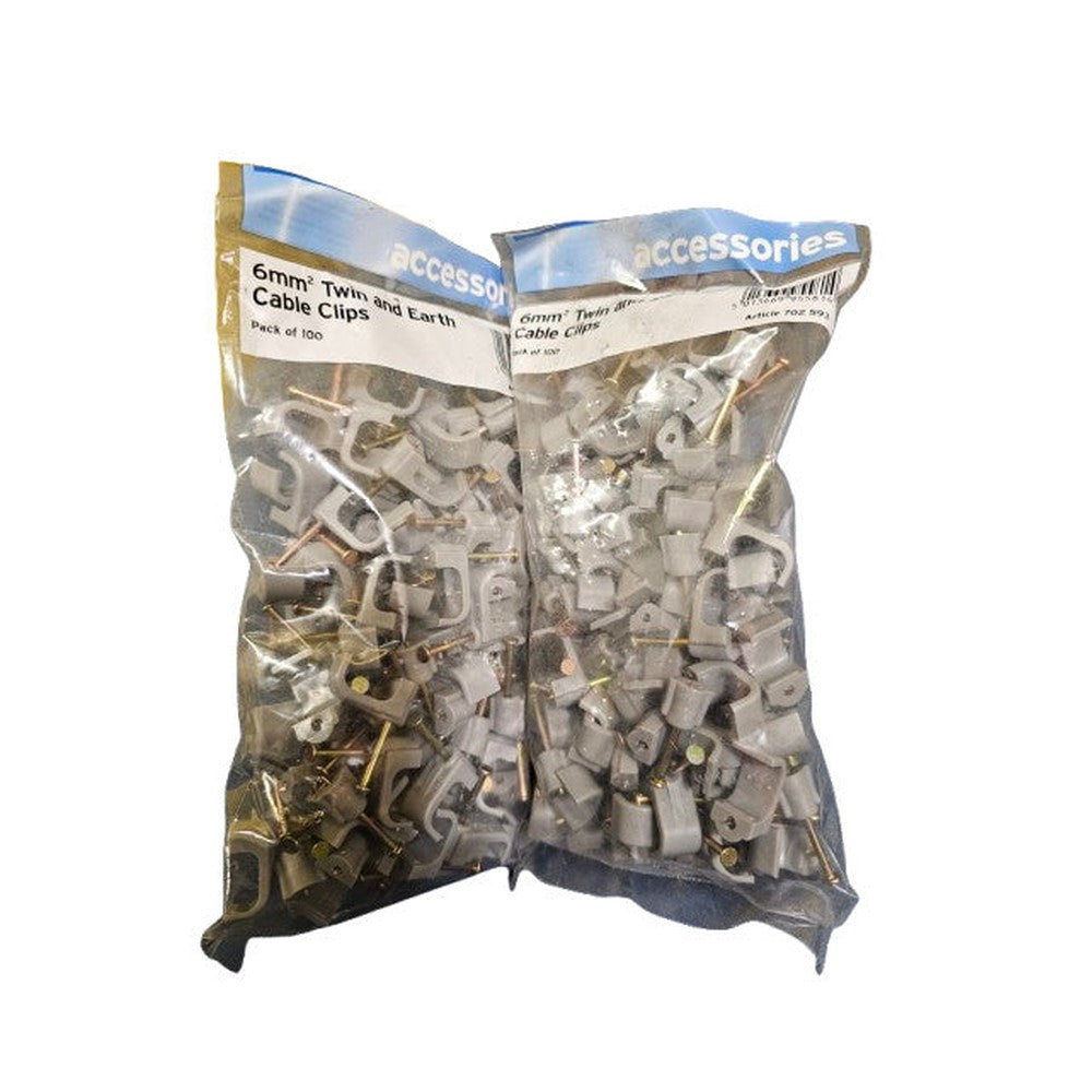 200 TWIN AND EARTH CABLE CLIPS FLAT GREY PLASTIC CABLE CLIP WITH NAILS