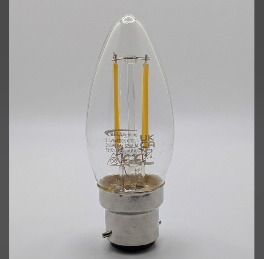 2x BC B22 Bell Lighting 60711 LED Filament Candle 470LM 4000K Cool White