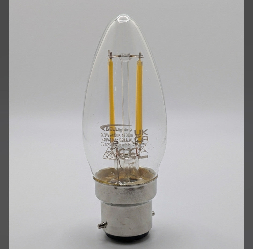 2x BC B22 Bell Lighting 60711 LED Filament Candle 470LM 4000K Cool White