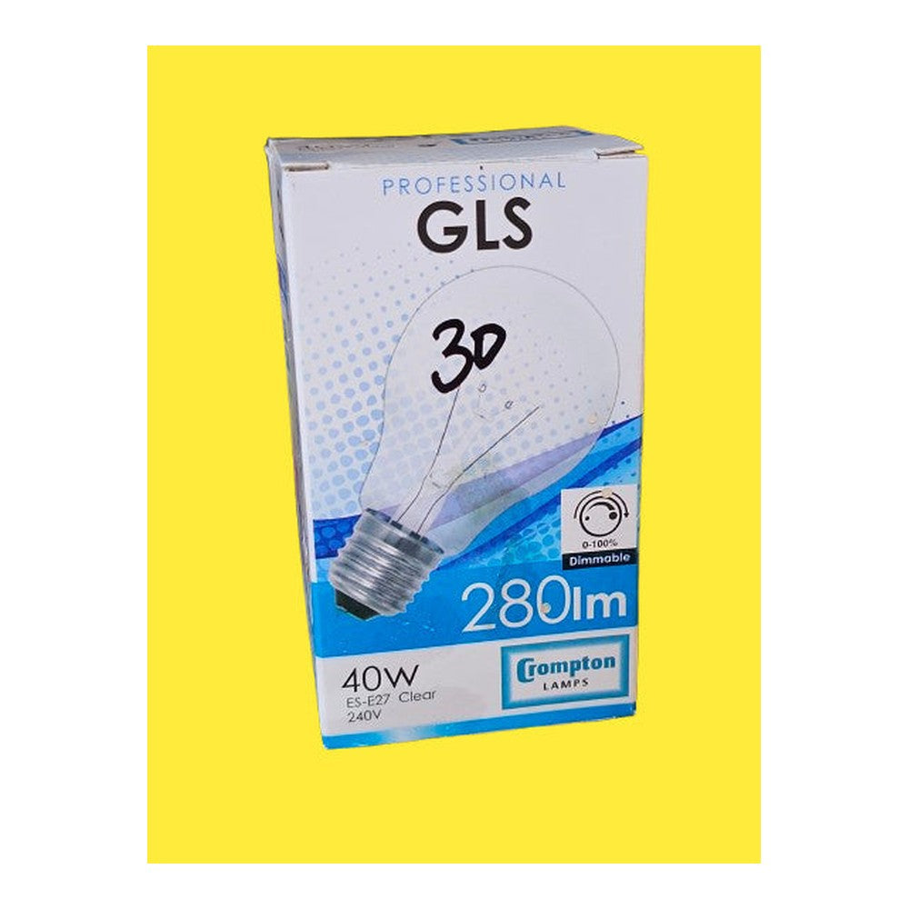Crompton ES-E27 40w GLS Bulb Clear Shockproof Clear Dimmable 2700k Warm White