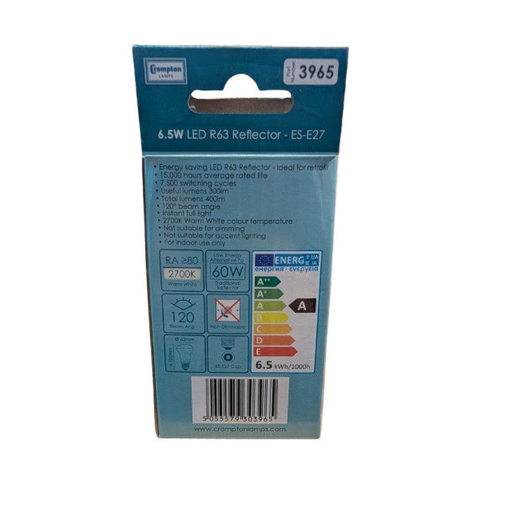 2x LED Reflector Lamps Crompton 3965 R63 6.5W ES-E27 Warm White 3965