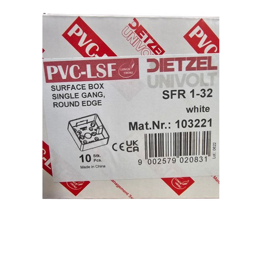 Box of 10 Surface Box Single Gang Round Edge Dietzel Univolt SFR 1 - 32 White