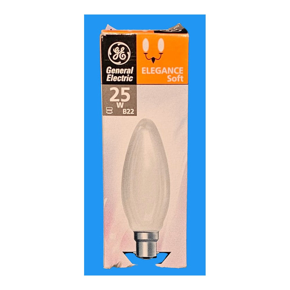 B22 25W Elegance Soft White Candle Bulb General Electric 240v 180lm 1000H