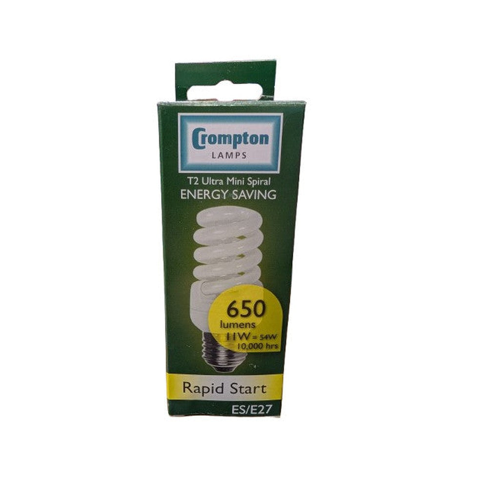 ES E27 11W (54W) 2 Pack Crompton CFL Spiral Light Bulbs Edison Screw Warm White