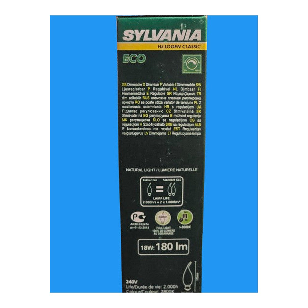 2 x Sylvania 18w B22 Halogen Classic ECO Candle Bulb Lamp