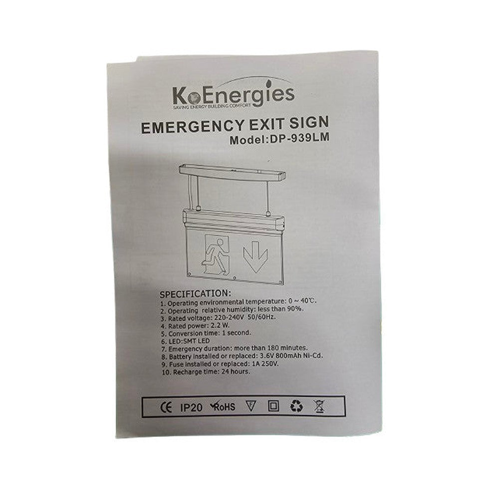 LED Emergency Exit Signs Left / Right Pointing IP20 RoHS 220 - 240v DP-939LM