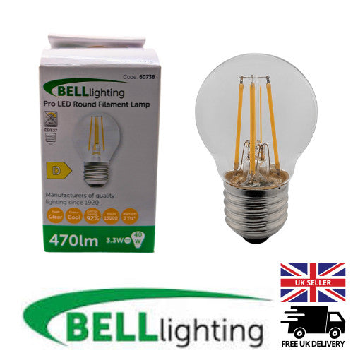 2 x ES/E27 Bell 3.3w = 40w 470lm Bulbs Pro LED Round Filament Lamp 60738