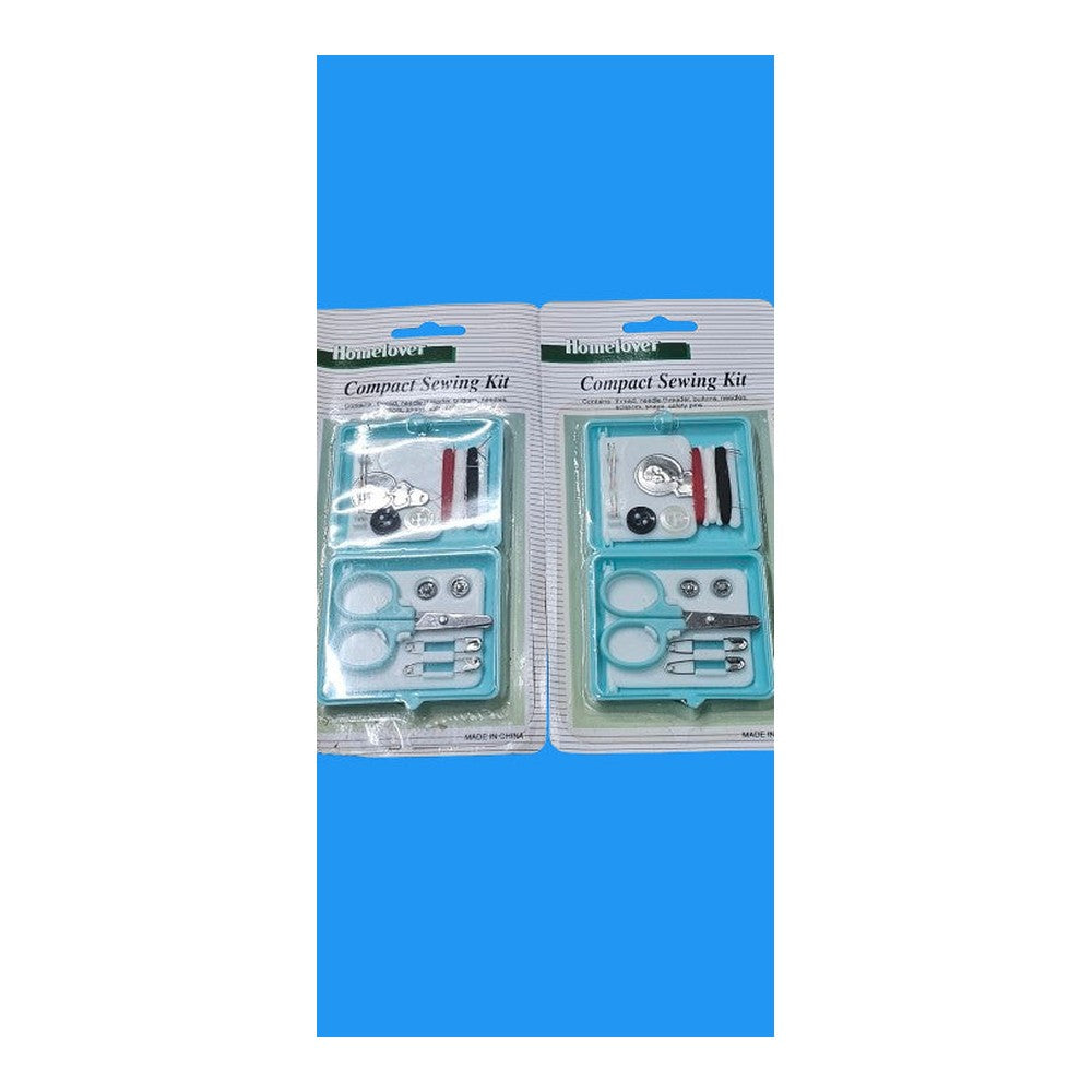 Compact Sewing Kit x 2 Thread Needle Threader Buttons Needles Scissors Snaps Pin